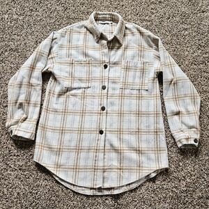 Michelle Mae Beige and White Plaid Women's Shirt XL